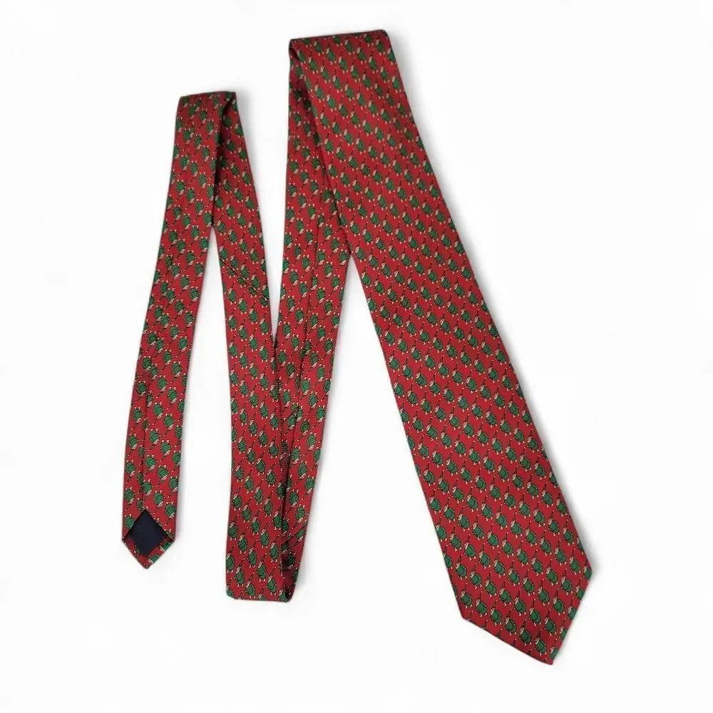 Neiman Marcus Silk Red and Green Elf Novelty Christmas Tie Men's Necktie